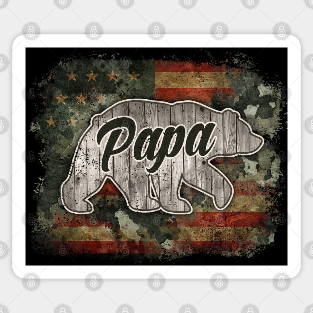 Papa bear; Papa; Dad; bear; American dad; American papa; USA; America; flag; patriotic; Father's Day; gift for dad; gift for papa; dad; father's day gift; pappy; grandpa; gift; son; daughter; child; children; stars and stripes; Sticker by Be my good time